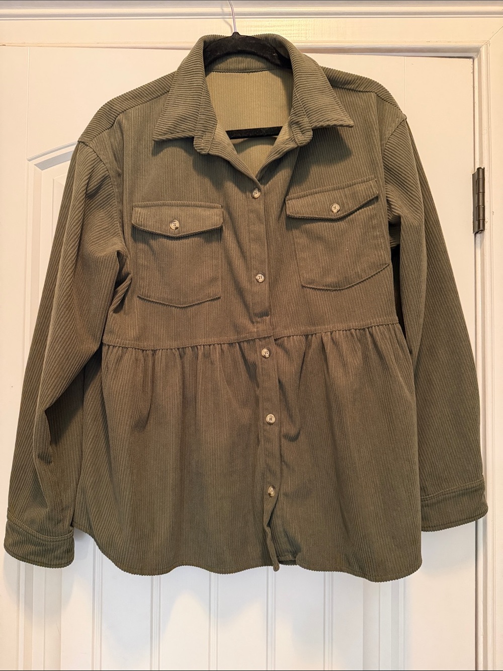 Olive Green Women's Corduroy Button-Up